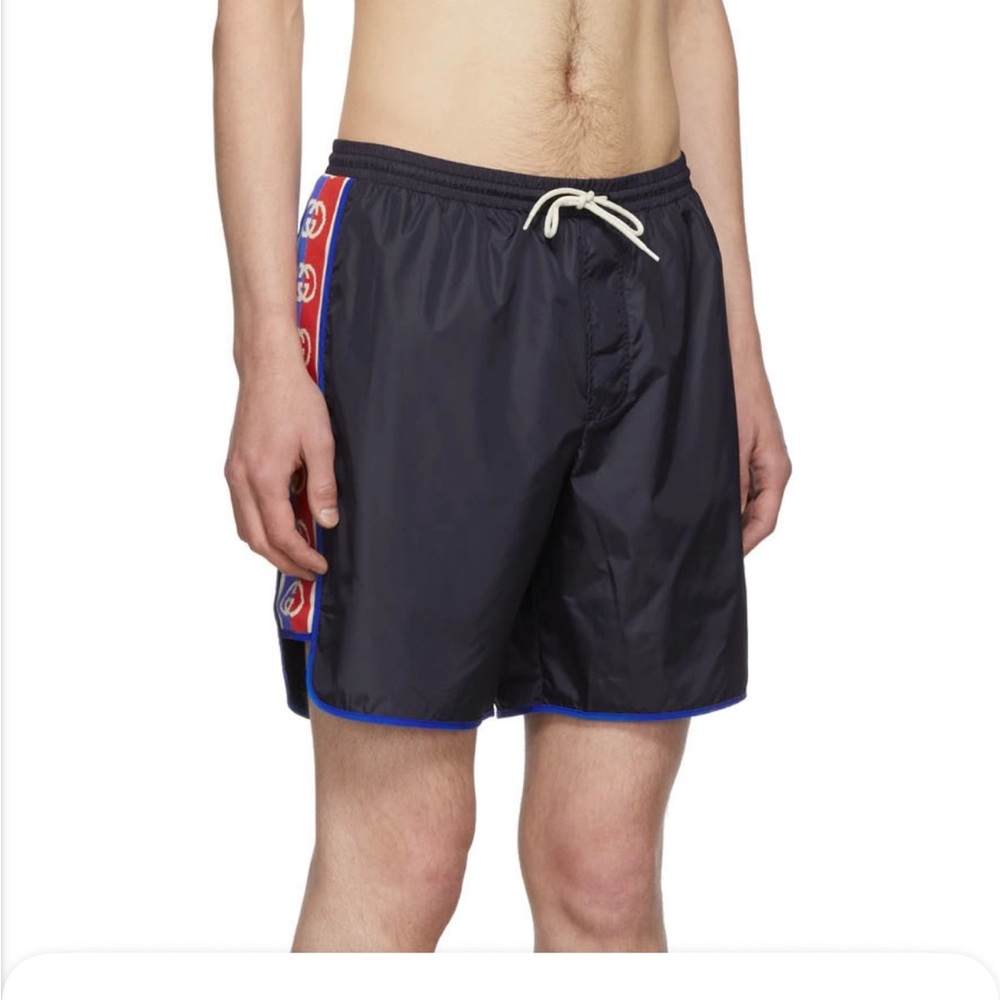 Gucci Navy Logo Stripe Swim‎ Shorts